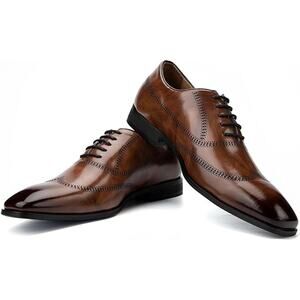 Jitai Mens 11 Brown Faux Leather Lace Up Low Heel Oxford Formal Loafer Shoes